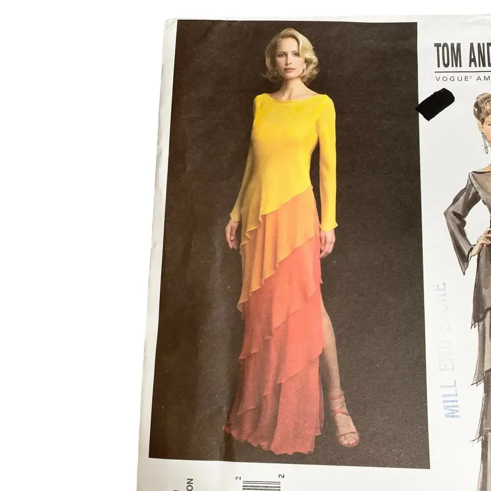 Vintage Vogue Pattern V2799 Tom Linda Platt Tiered Dress Gown 12 14 16 UC 2003